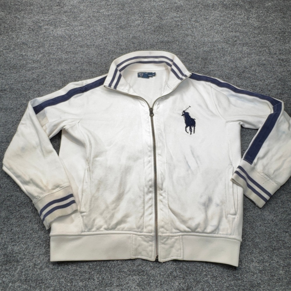 Polo Ralph Lauren Track Jacket Mens L White Big Pony Full Zip Striped Y2K